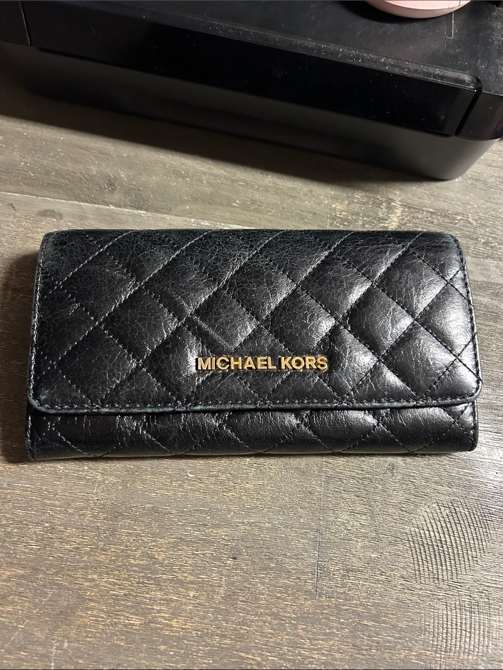 Michael Kors Black Quilted Leather Logo Clasp Wallet